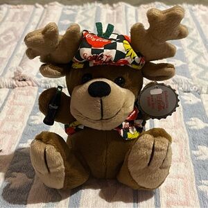 Vintage 1998 Coca-Cola Moose Bean Bag Plush Racing Outfit Holding Coke Bottle